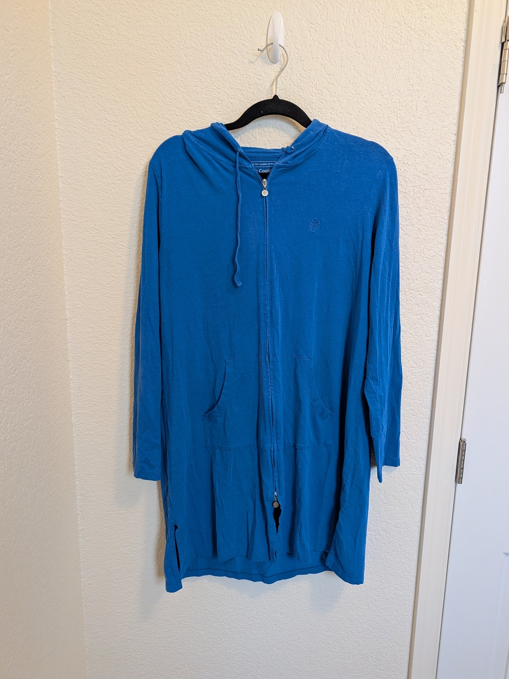 Coolibar Cabana Hoodie Womens Large Blue Full Zip UPF 50+ Tunic Pockets